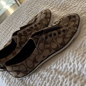 Coach Tan Patterned Canvas Sneakers
